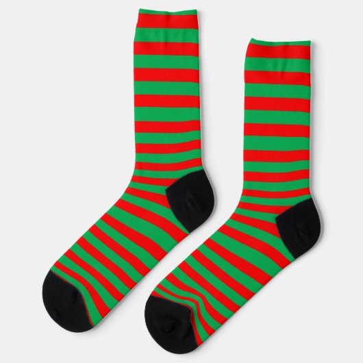 Chaussette Lutin rayé rouge et vert vif (Gauche)