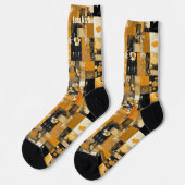 Chaussette Luxueux Golden Patchwork art personnalisable (Gauche)