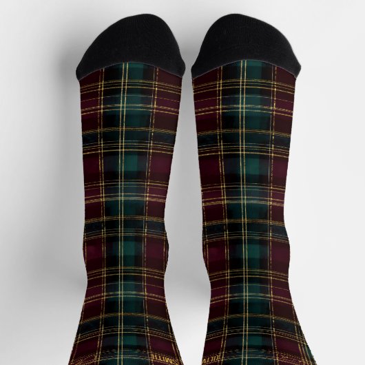 Chaussette Luxueux Vert & Bourgogne Noël Plaid Custom (Haut)