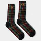 Chaussette Luxueux Vert & Bourgogne Noël Plaid Custom (Droite)