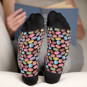 Chaussette Macaron coloré Cookies Motif sur Chaussettes noire