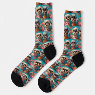 Chaussette Malti Tzu avec Roses de cœur pour la Saint-Valenti