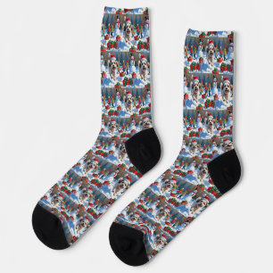 Chaussette Malti Tzu courant dans la neige avec un chapeau de