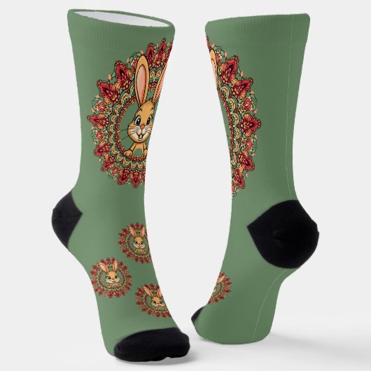 Chaussette Mandala de lapin vert (Angulaire)