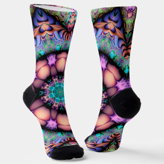 Chaussette Mandala floral psychédélique fractal (Angulaire)