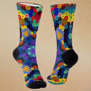 Chaussette Mandala Hexagonal Bleu Jaune Rouge et Vert