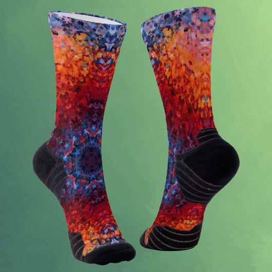 Chaussette Mandala numérique rouge orange et bleu