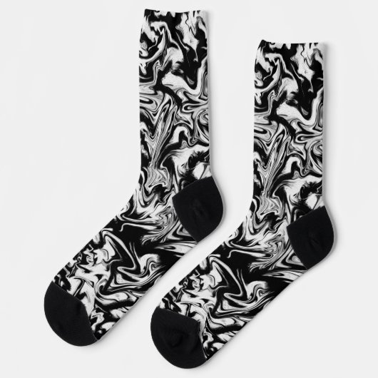 Chaussette Marbleized Noir et Blanc Moderne Artwork Abstrait (Gauche)