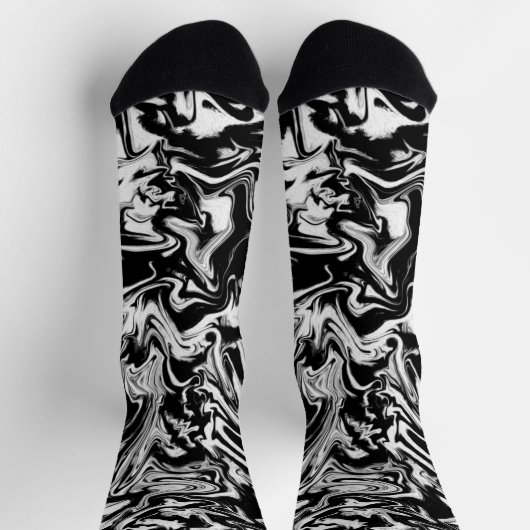 Chaussette Marbleized Noir et Blanc Moderne Artwork Abstrait (Haut)