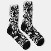 Chaussette Marbleized Noir et Blanc Moderne Artwork Abstrait (Droite)