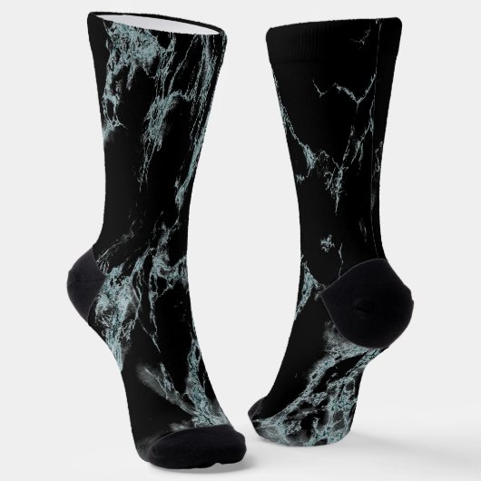 Chaussette Marbre aspect veiné de turquoise clair et noir (Angulaire)