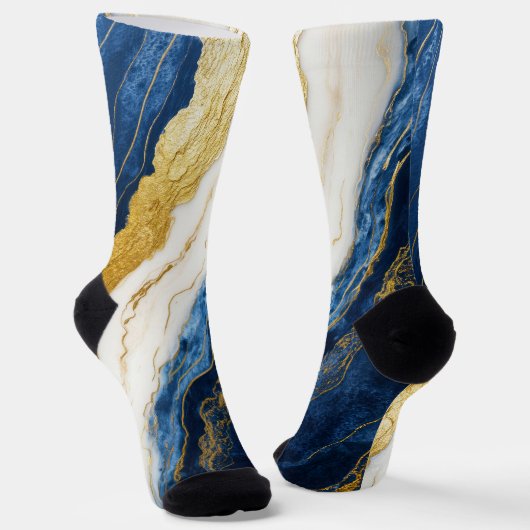 Chaussette Marbre bleu marine de luxe et feuille d'or (Angulaire)