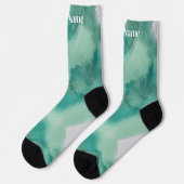 Chaussette Marbre Bleu Vert Sarcelle | Nom Personnalisé (Gauche)