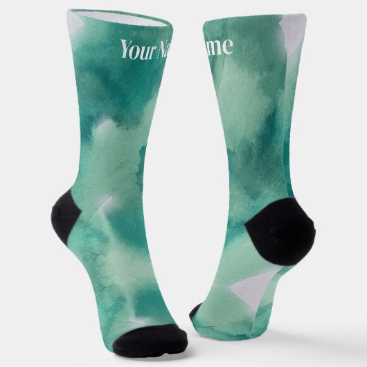 Chaussette Marbre Bleu Vert Sarcelle | Nom Personnalisé (Angulaire)