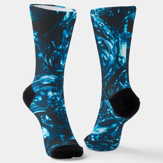 Chaussette Marbres d'eau bleu brillant cool abstrait (Angulaire)