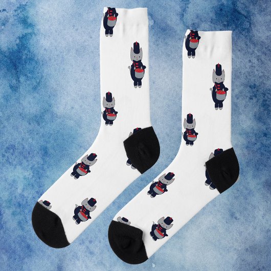 Chaussette Marching Band Cat Drummer Navy Blue Red
