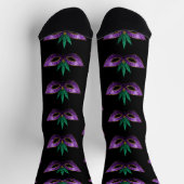 Chaussette Mardi Gras Masque violet vert or éclaboussures mot (Haut)