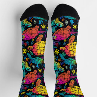 Chaussette Marées tropicales - Tortues psychédéliques colorée
