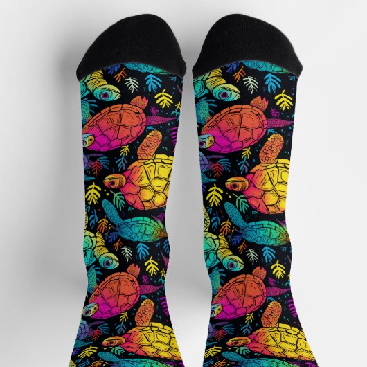 Chaussette Marées tropicales - Tortues psychédéliques colorée (Haut)