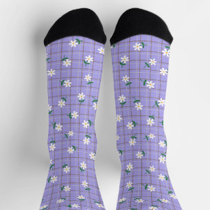 Chaussette Marguerites sur Carreaux (grande échelle) Violet