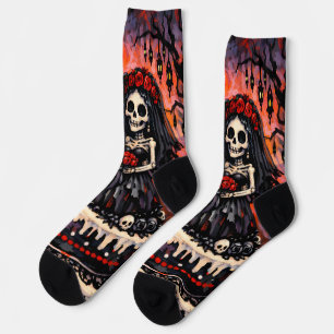 Chaussette Mariage de squelettes, amants gothiques s'étreigne
