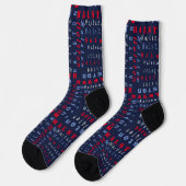 Chaussette Marine bleu Rouge Nom personnalisé motif texte (Gauche)