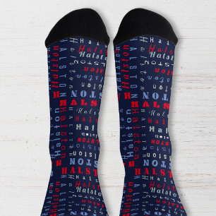 Chaussette Marine bleu Rouge Nom personnalisé motif texte