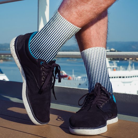 Chaussette Marine rayée Bleu et blanc Motif Abstrait moderne