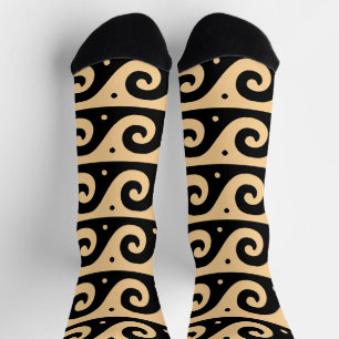 Chaussette Méandre Grec, Motif de Vague Méditerranéen, Marron