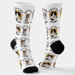 Chaussette Meilleur Chat Papa - Custom 3 Photos de Chat Blanc
