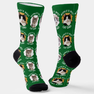 Chaussette Meilleur Chat Papa - Custom 3 Photos de Chat Vert