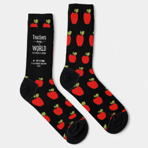 Chaussette Meilleur nom d'enseignant motif pomme rouge person