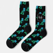 Chaussette Mermaid bleu vert ombre motif Monogramme (Gauche)