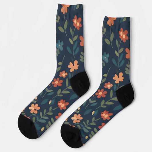 Chaussette Midnight Meadow Orange Daisy Pattern (Gauche)