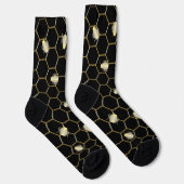 Chaussette Miel de couleur or Bee Honeycomb Design Noir (Droite)