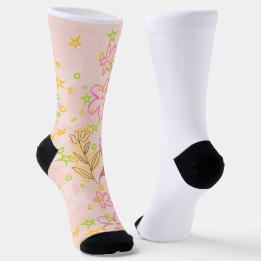 Chaussette Minimal floral doodle pattern -pastel colour art (Angulaire)
