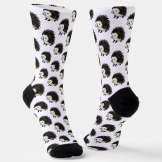 Chaussette Minimalist Hedgehog – Black Ink Animal Design on 