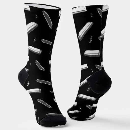 Chaussette Modèle d'harmonica sur fond noir (Angulaire)