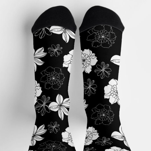 Chaussette Modèle floral blanc et bleu violet (Haut)