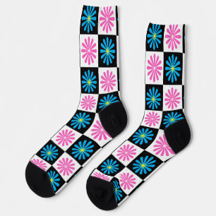 Chaussette Modèle floral bleu rose géométrique