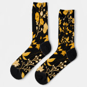 Chaussette Modèle Floral d'or pour l'automne. BG noir (Gauche)