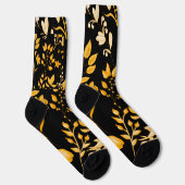 Chaussette Modèle Floral d'or pour l'automne. BG noir (Droite)