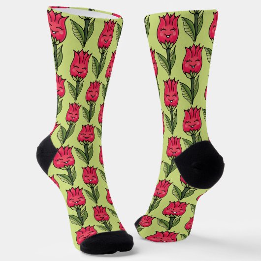 Chaussette Modèle floral mignon des tulipes rouges (Angulaire)
