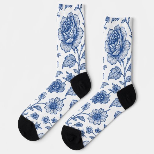 Chaussette Modèle Floral Royal Bleu Rose (Gauche)