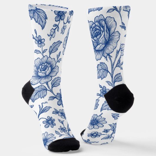 Chaussette Modèle Floral Royal Bleu Rose (Angulaire)