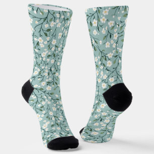 Chaussette Modèle floral vintage de cottage bleu blanc