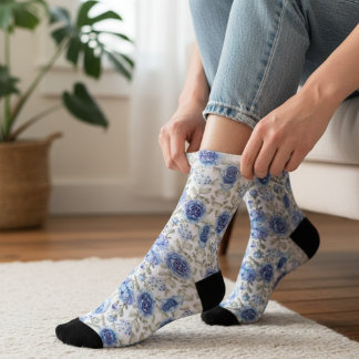 Chaussette Modèle vintage de printemps bleu floral