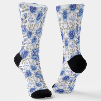 Chaussette Modèle vintage de printemps bleu floral
