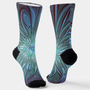 Chaussette Moderne Abstrait tendance Fleur bleue Fractal Art