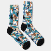Chaussette Moderne Cute Tropical Checked Motif Bleu (Droite)